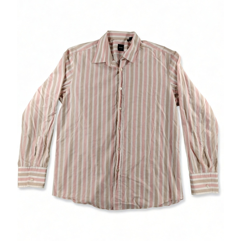 BOSS Hugo Boss XL Mens Regular Fit Long Sleeve Button Up Striped Dress Shirt